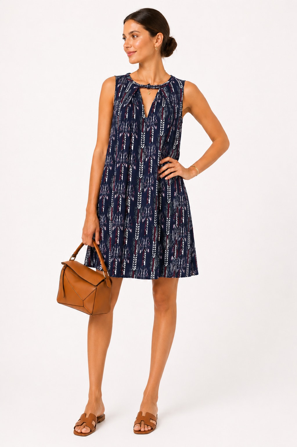 Umgee Nwt Blue Tribal Print Shift Dress Large Boho Sleeveless Keyhole Mini Dress